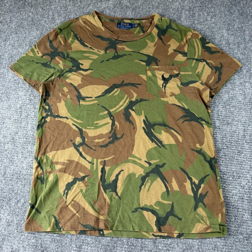 Polo Ralph Lauren Mens Custom Slim Fit Camo Pocket T-Shirt Large Green Brown - Picture 1 of 5